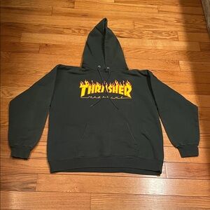 Thrasher Dark Green Hoodie with Flame Logo